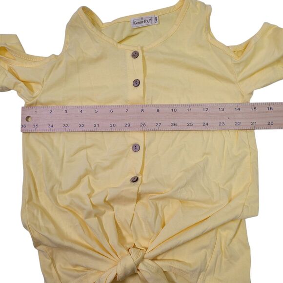 BesserBay Girls Button-Up Cold Shoulder & Tie Yellow Shirt Size 9-10 Years Old - Picture 10 of 11